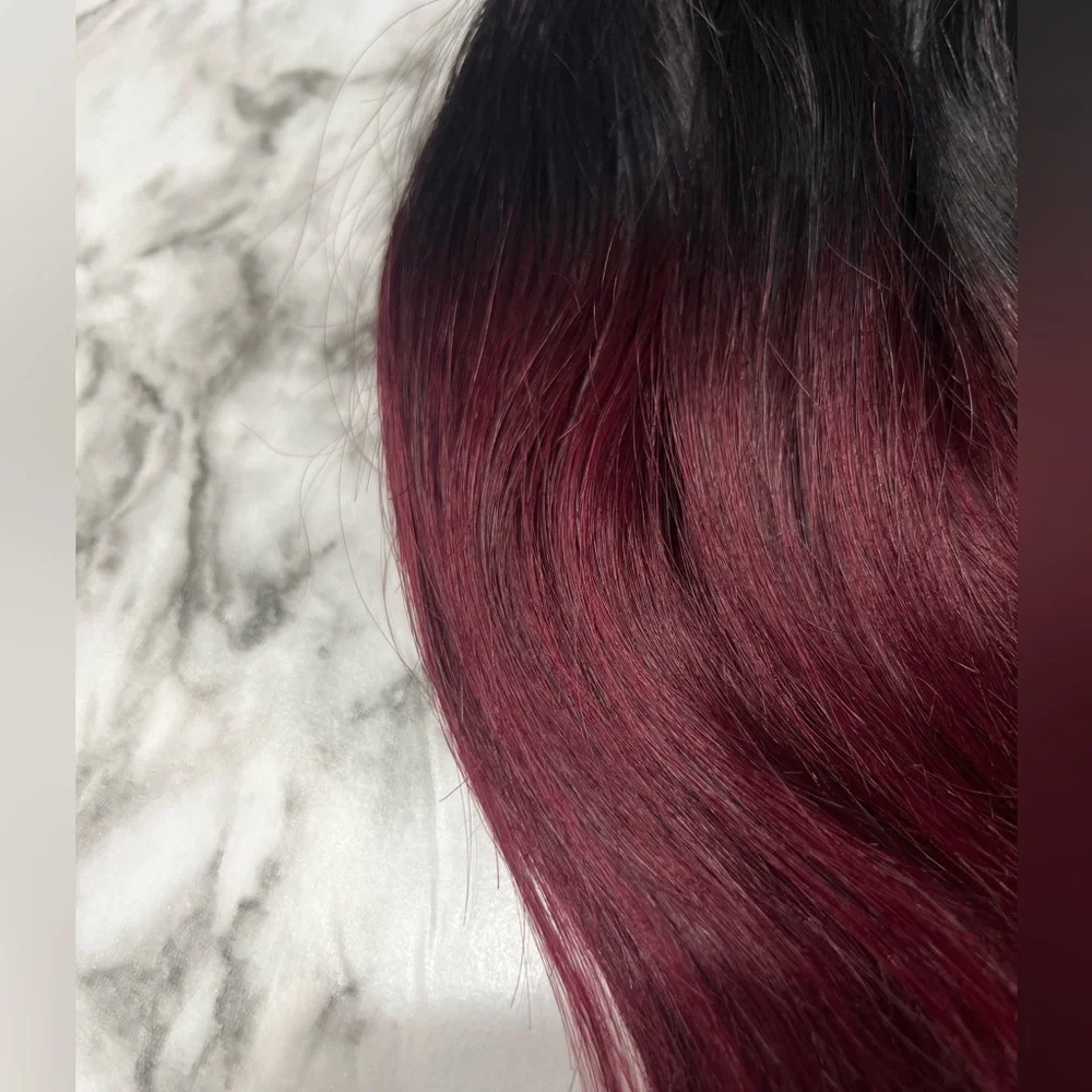 12 Inch Balayage  Black & Burgundy Red 100% Human hair Clip in Extensions